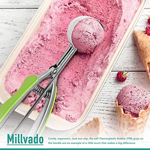 Millvado 3 Pack Stainless Steel Ice Cream and Cookie Scoops | With