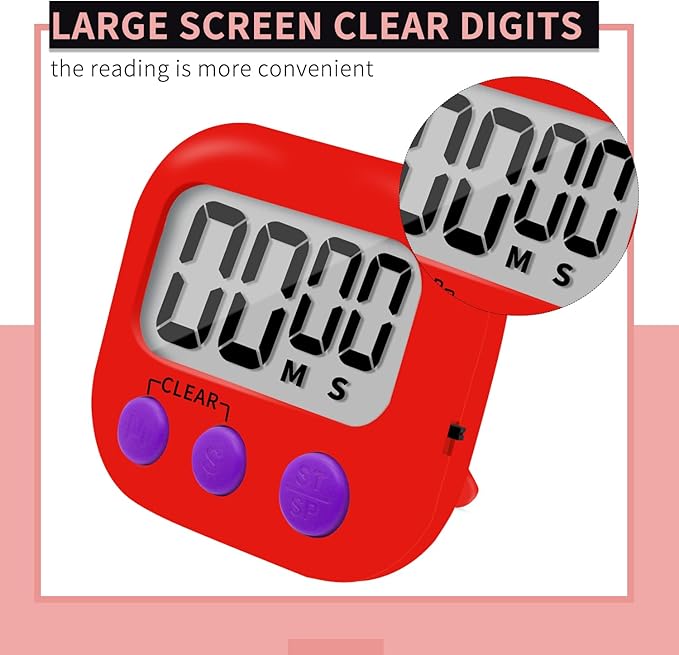 6 Pack Small Digital Kitchen Timer Magnetic Back and ON/Off Switch, Minute - Image 4
