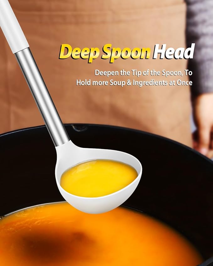 Silicone Pasta Fork and Ladle Spoon Set, Large Non Stick Kitchen Utensils - Image 4