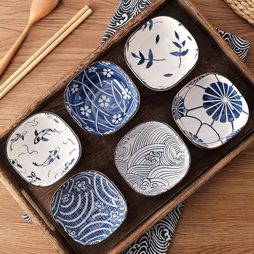 Small Ceramic Dipping Bowls, 5OZ, Blue Ocean, Set of 6