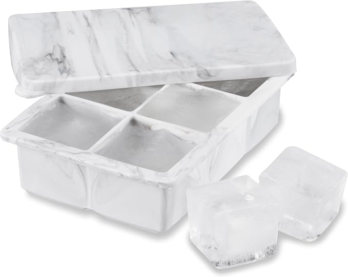 Host Ice Cube Tray with Lid, Makes 6 Large 2" Cubes, Durable Silicone Trays by HOST