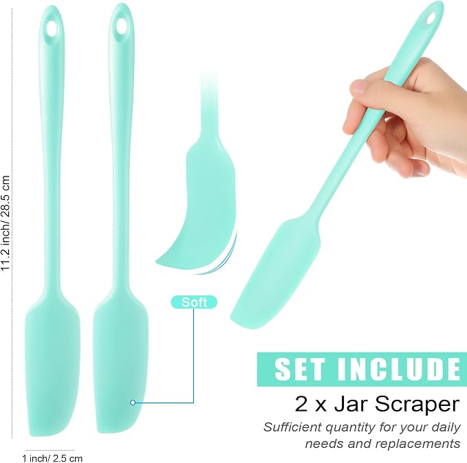 Patelai 2 Pieces Silicone Jar Spatula Long Handle Non-stick Rubber Scraper Heat - Image 2
