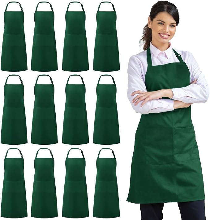 Syntus 12 Pack Bib Apron, Unisex Aprons Adjustable Waterdrop Resistant by Syntus