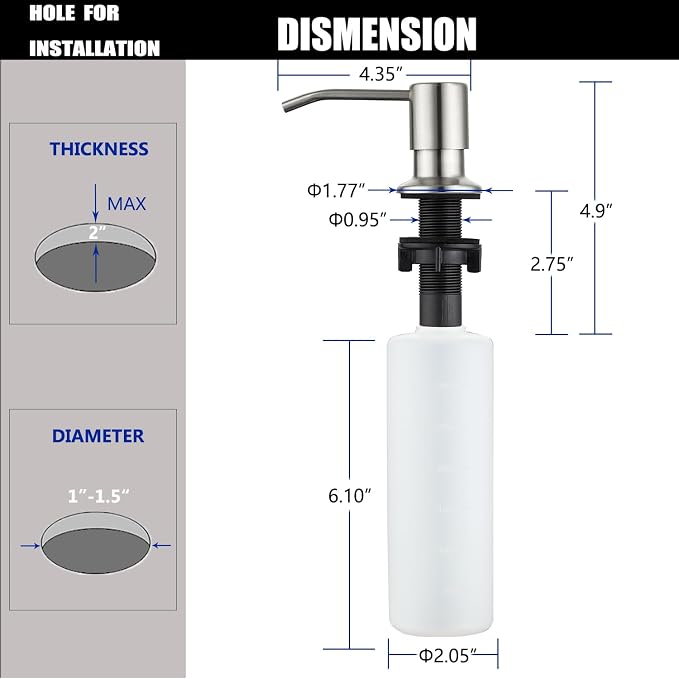 Sink Soap Dispenser Brushed Nickel, Soap Dispenser - Image 6