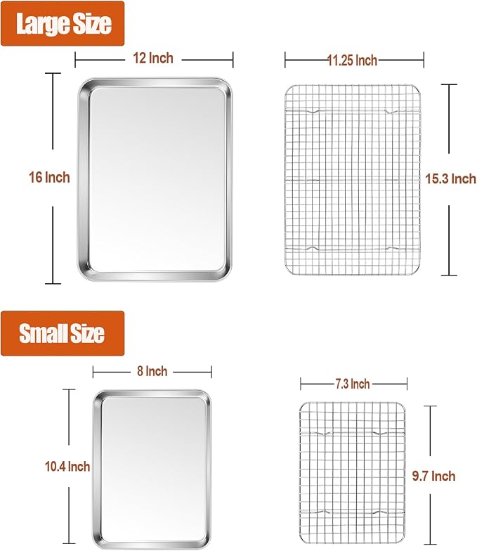 P&P CHEF 16 + 10.4 Inch Baking Sheet and Rack Set, Stainless Steel Cookie - Image 2
