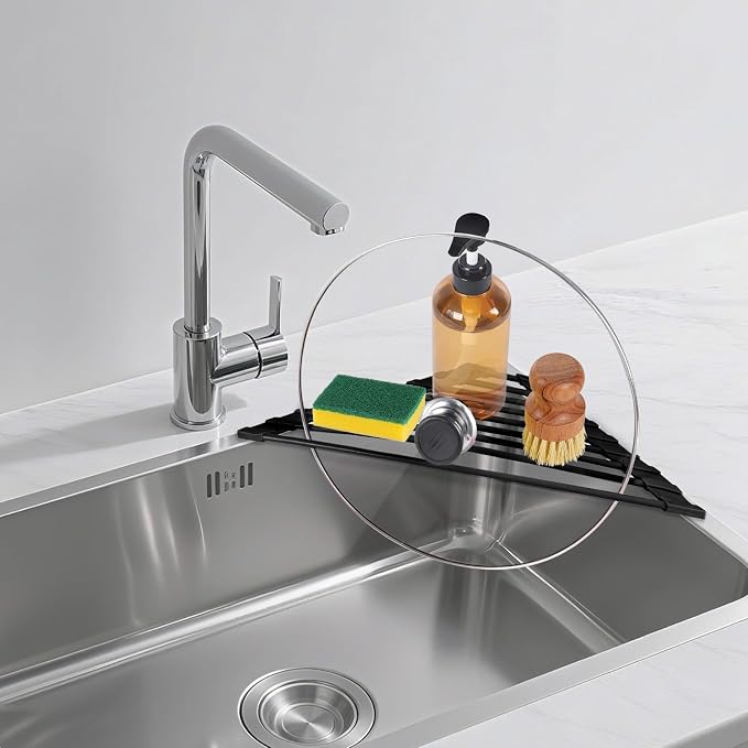 HANZENMA Triangular Sink Rack, Foldable Sink Drying mat, Heat-Resistant - Image 7