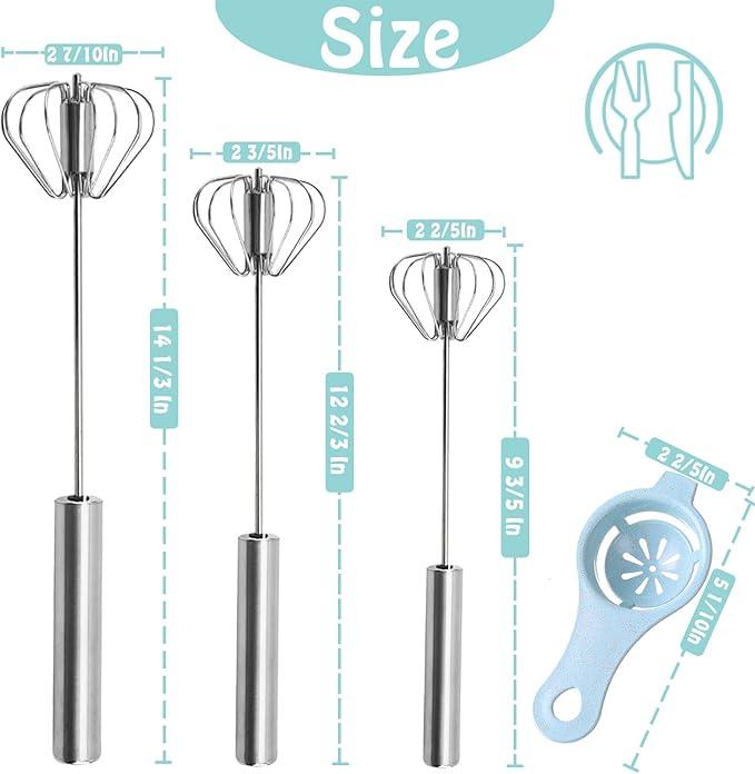 Semi-automatic Whisk, Stainless Steel Egg Beater, Hand Push Rotary Whisks Mixer - Image 2