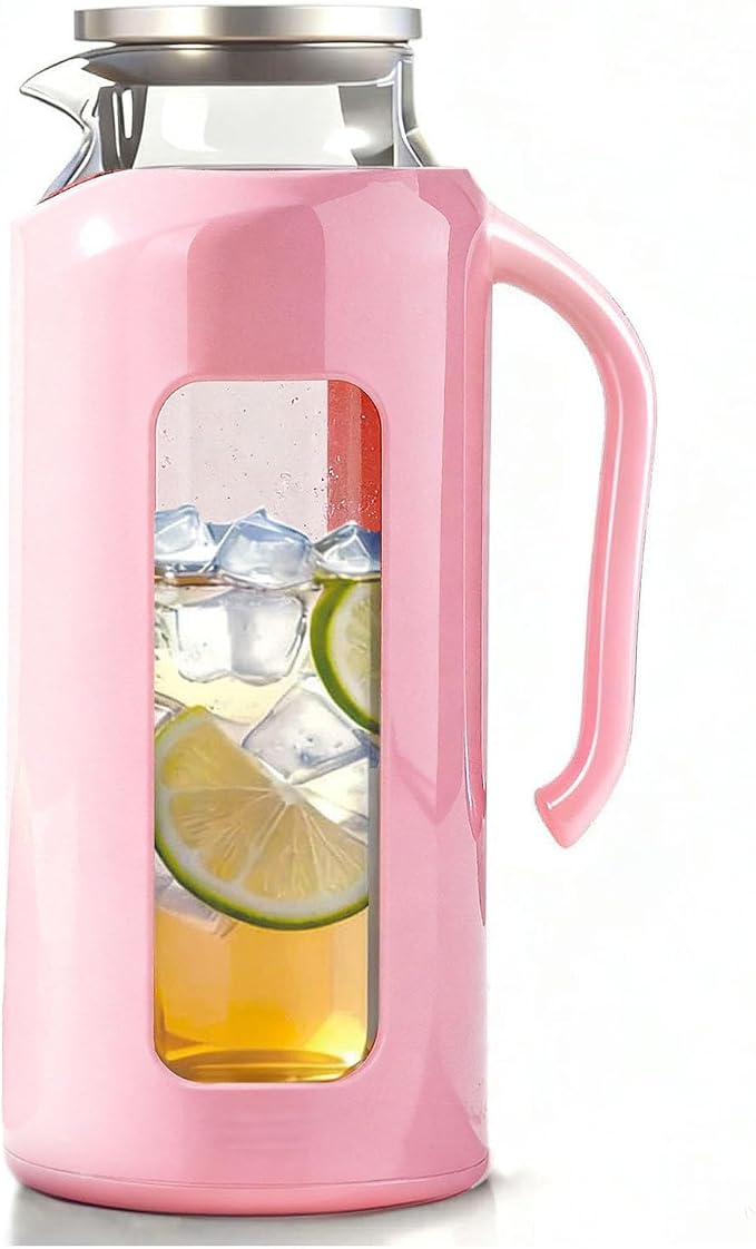 Delove Glass Pitcher with Lid & Shatterproof Shell – Heat-Resistant by Delove