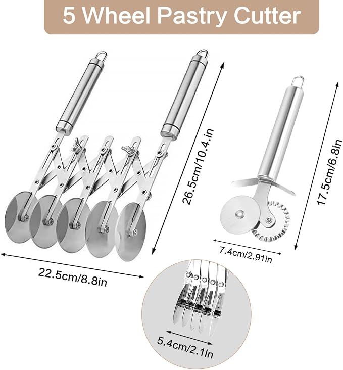 5 Wheel Pastry Cutter, Stainless Steel Dough Cutter Wheel - Image 2