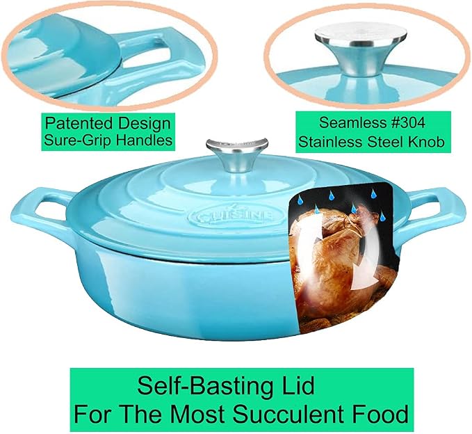 La Cuisine Enameled Cast Iron Braiser Sauté Pan Shallow Dutch Oven - Image 3