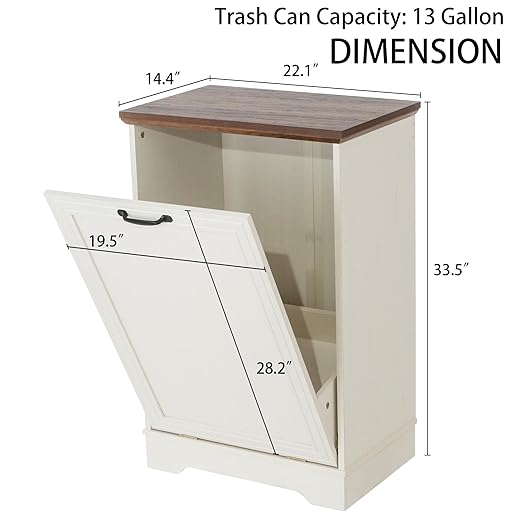 13 Gallons Tilt Out Trash Cabinet, Hidden Trash Can Cabinet Wooden Tilt Out Pet - Image 5