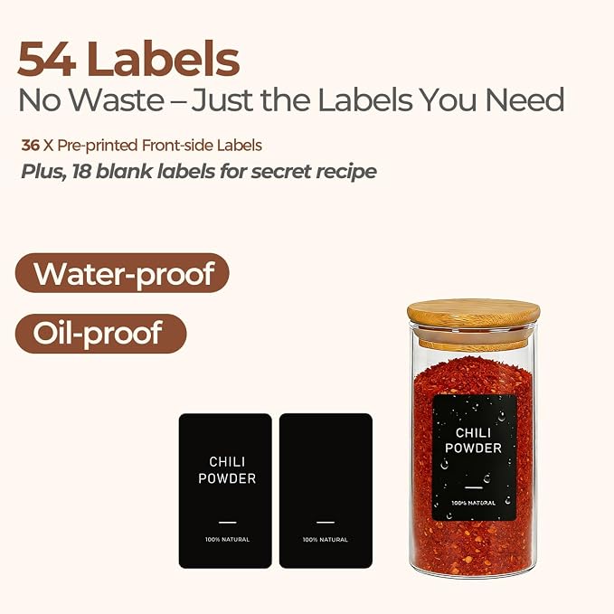 ComSaf Spice Jars with Label 4oz 16 Pack, Glass Spice Jars with Bamboo Lid - Image 6