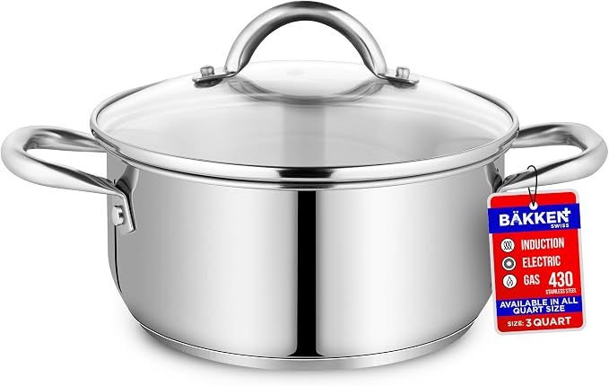 Stainless Steel Stockpot with Tempered Glass Lid 3 Quart, Durable 18/0 by Unknown