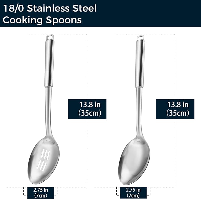 18/0 Stainless Steel Cooking Spoons Set, Serving Spoon & Slotted Spoon - Image 3