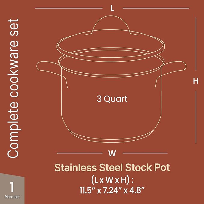 Stainless Steel Stockpot with Tempered Glass Lid 3 Quart, Durable 18/0 - Image 2
