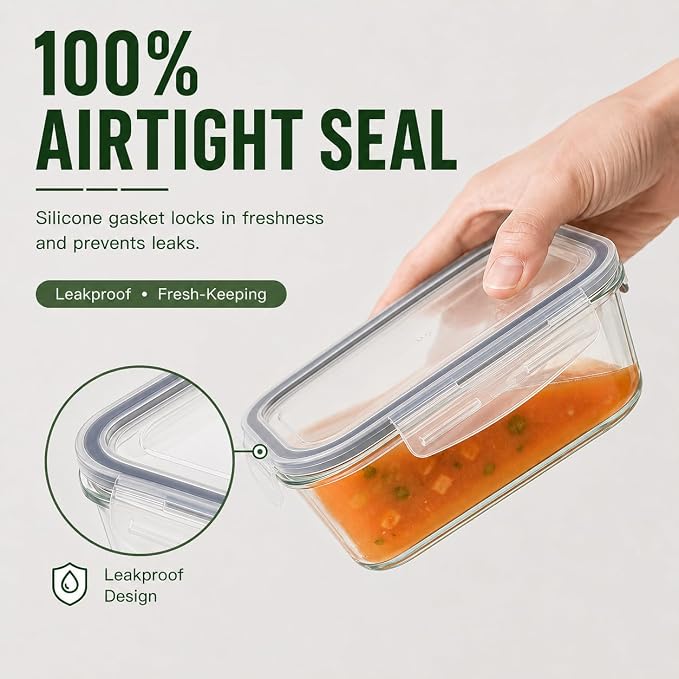 5 Pack 36oz Borosilicate Glass Food Storage Containers Set - Image 2
