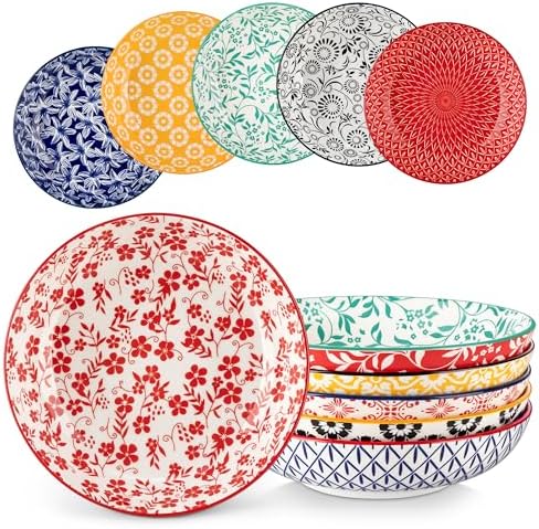 vancasso 8.5" Pasta Bowls Set of 6, 40 oz Porcelain Shallow Salad