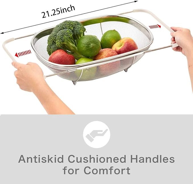 AJIODA Over The Sink Colander, 6 Quarts Stainless Steel Oval Colander - Image 2