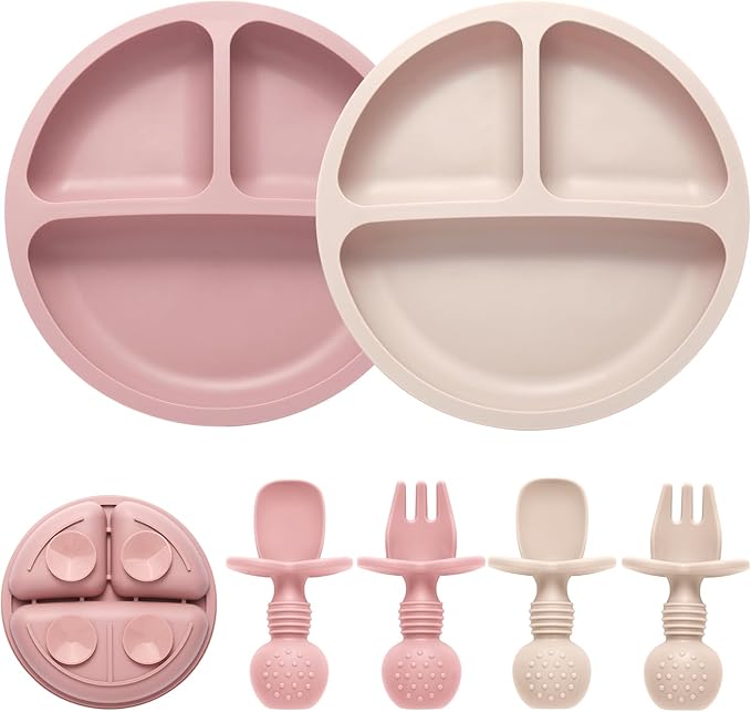 Eascrozn Silicone Feeding Set, 2 Pack Divided Toddler Plates by Eascrozn