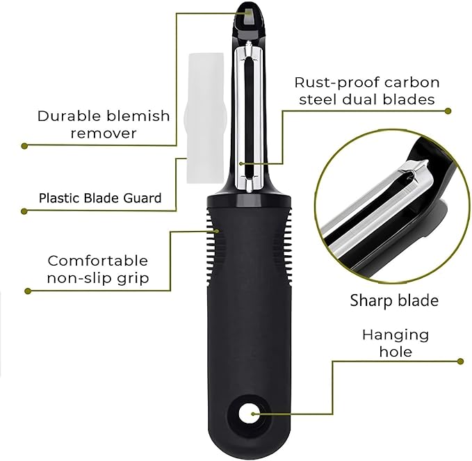 Swivel Vegetable Peeler with Non-Slip Ergonomic Handle, Rust-Proof Steel Blades - Image 3