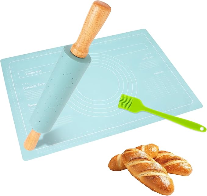 3Pcs Silicone Rolling Pin for Baking Sets, 15Inch Pastry Dough Roller by Fymlhomi