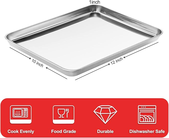 Cookie Sheets for Baking, Stainless Steel Baking Sheet Baking Pan Tray - Image 2