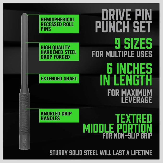 SWANLAKE 9-Pieces Roll Pin Punch Set, Removing Repair Tool - Image 6