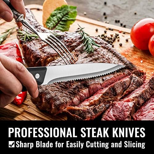 Hiware 24-Piece Silverware Set with Steak Knives, Stainless Steel