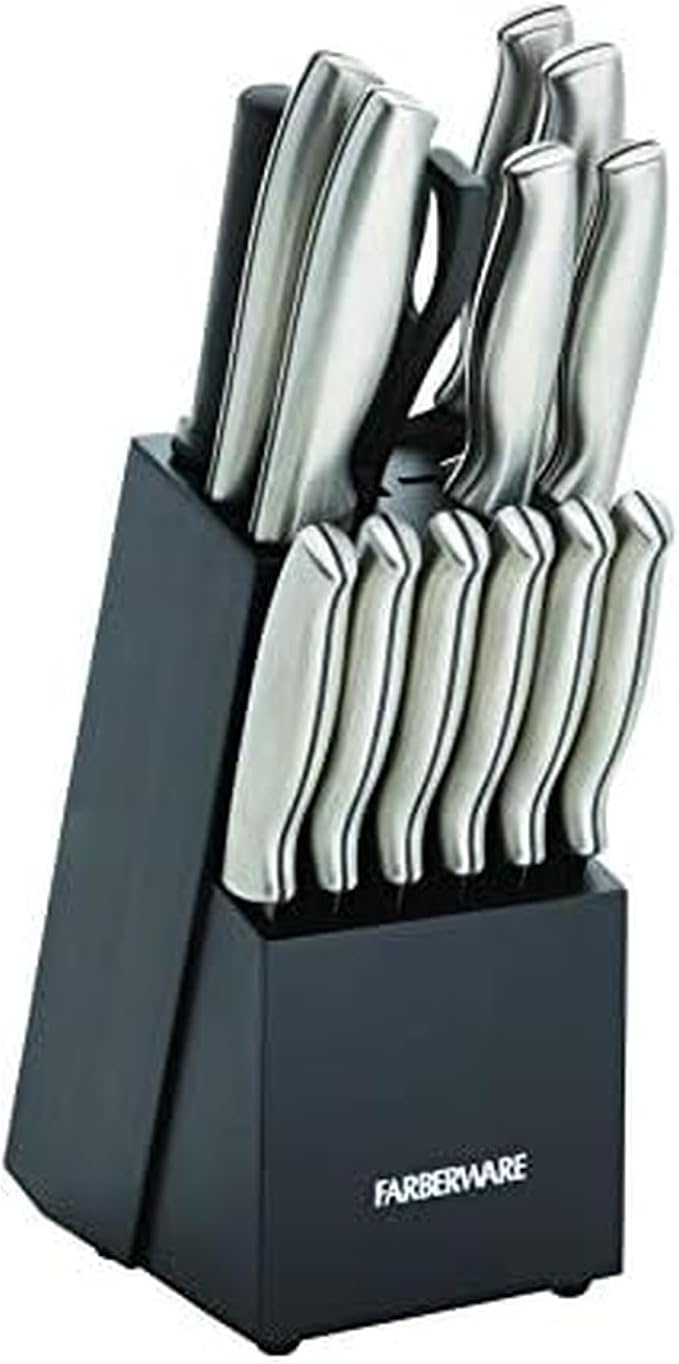Farberware 15-Piece Stamped Stainless Steel Knife Block Set, High-Carbon by Farberware