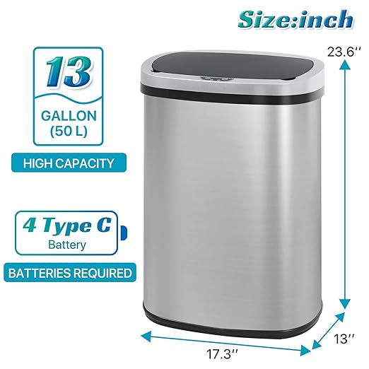 Dkeli 13 Gallon Automatic Motion Sensor Trash Can, Stainless Steel Touchless - Image 4