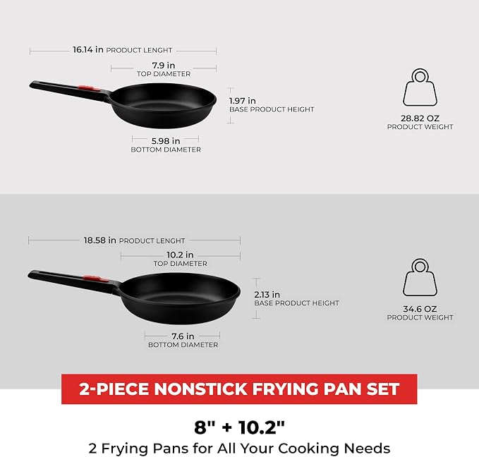 BRA COOKWARE Infinity 2-Piece Nonstick Frying Pan Set | 8 & 10.2 Inch Cast - Image 2