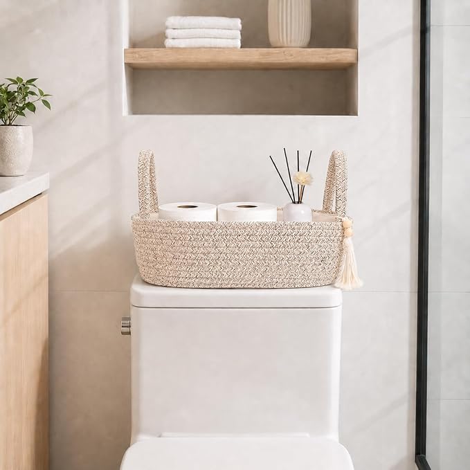 ABenkle Small Storage Basket, Jute Rope Woven Toilet Paper Tray Organizer - Image 3