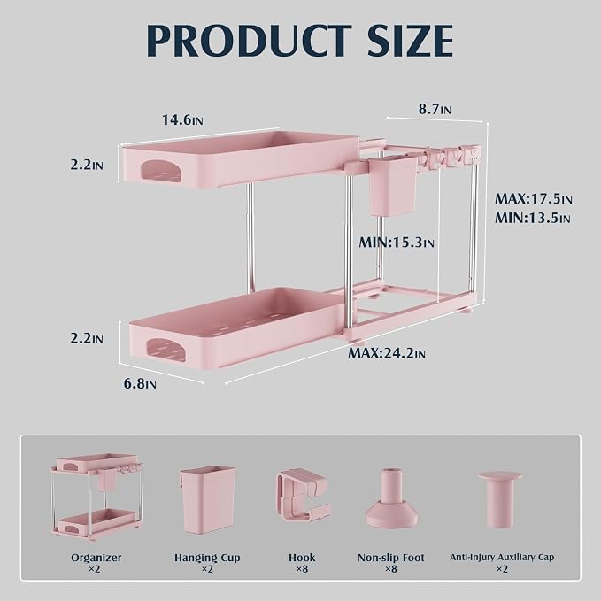 VERIFOST Under Sink Organizer, 2 Pack Kitchen and Bathroom Cabinet Organizer - Image 6