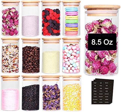 Tzerotone 12 Pcs Glass Spice Jars - 8.5oz Empty Small Glass Bottles