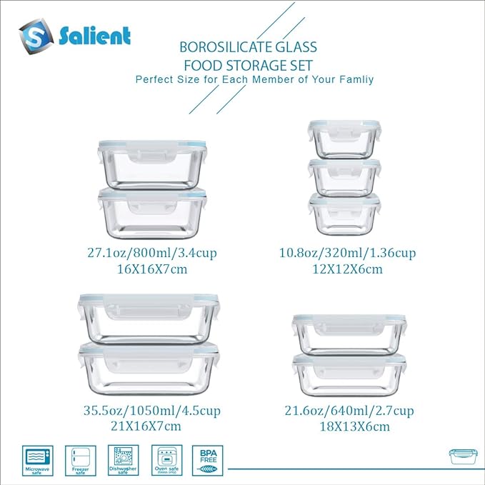 S SALIENT 18 Piece Glass Food Storage Containers - Image 2
