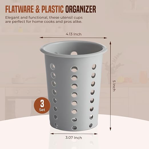OCS Parts Perforated Utensil Drying Cups | Gray | Set of 3 | Plastic Flatware - Image 2