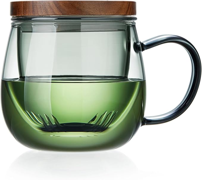 17 OZ Glass Tea Cup with Infuser and Lid, 500 ML Large Borosilicate Teacup by DOPUDO