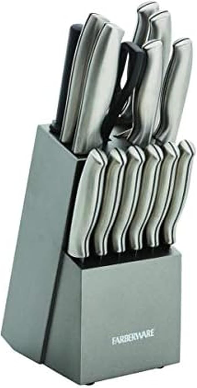 Farberware 15-Piece Stamped Stainless Steel Knife Block Set, High-Carbon by Farberware