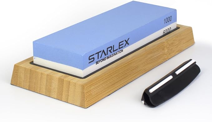 Premium Knife Sharpening Stone Set | Dual Grit Whetstone, Bamboo Base, Non-slip by Starlex