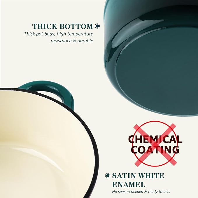 Overmont Enameled Cast Iron Dutch Oven - 7QT Pot - Heavy-Duty Cookware - Image 8