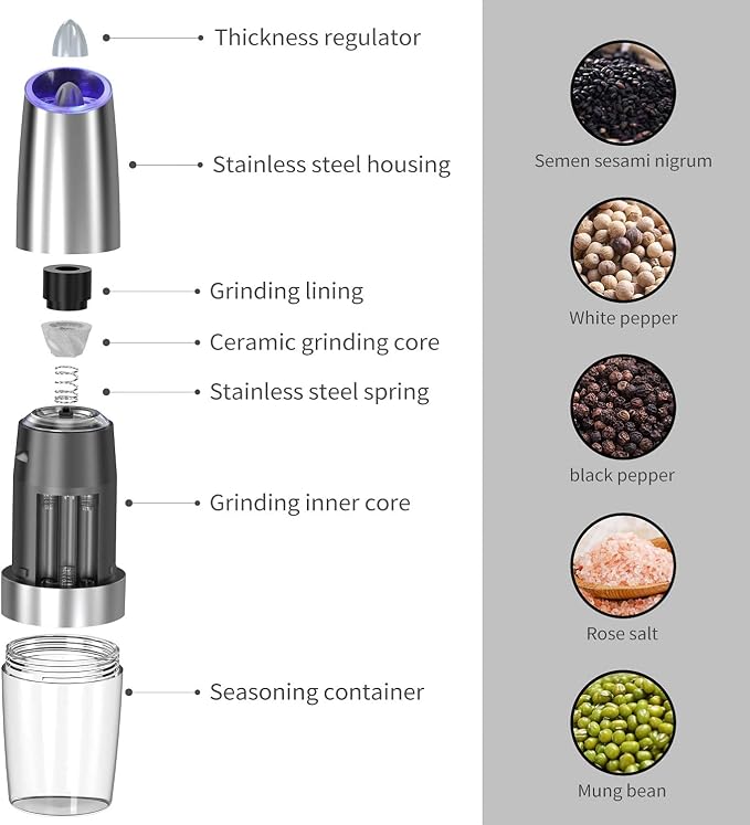 Gravity Electric Pepper and Salt Grinder Set, Adjustable Coarseness, Automatic - Image 3