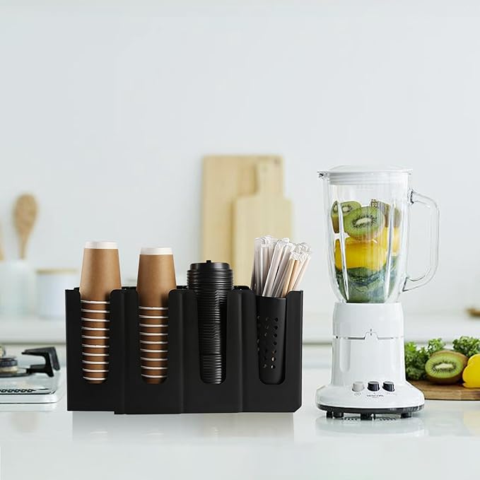 Paper Cup and Lid Holder with Straw Organizer, Disposable Coffee Cup Dispenser - Image 6