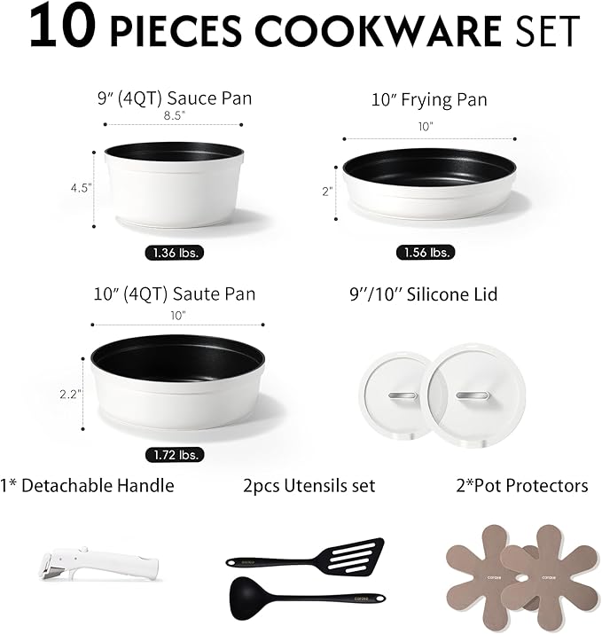CAROTE 22pcs Pots and Pans Set Non Stick, Detachable Handle Cookware Set White - Image 2
