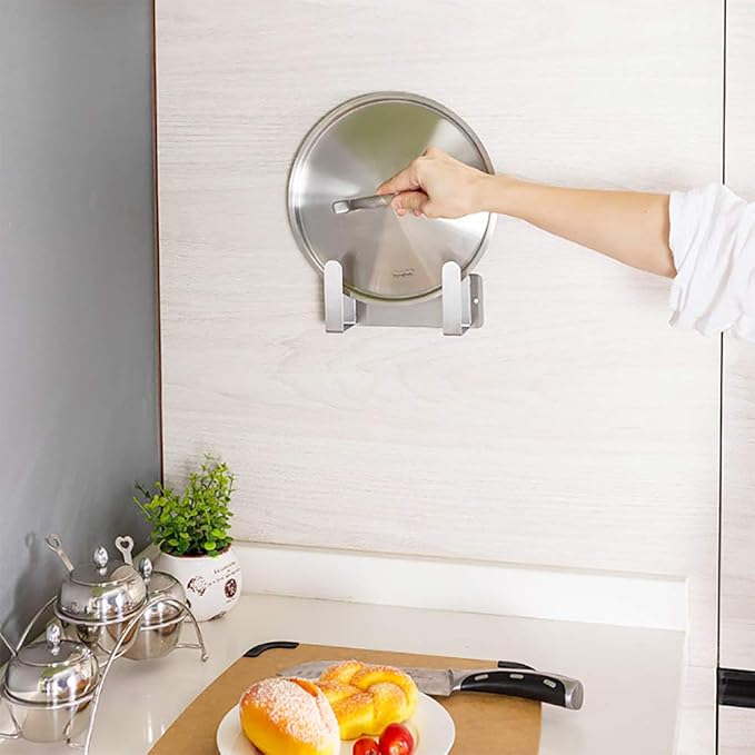 Pot Lid Rack, Wall Mounted 304 Stainless Steel Pan Lid Organizer Holder - Image 2