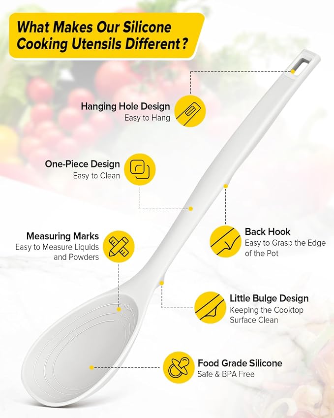 Pack of 2 Silicone Cooking Spoons, Non Stick Solid Kitchen Spoon - Image 3
