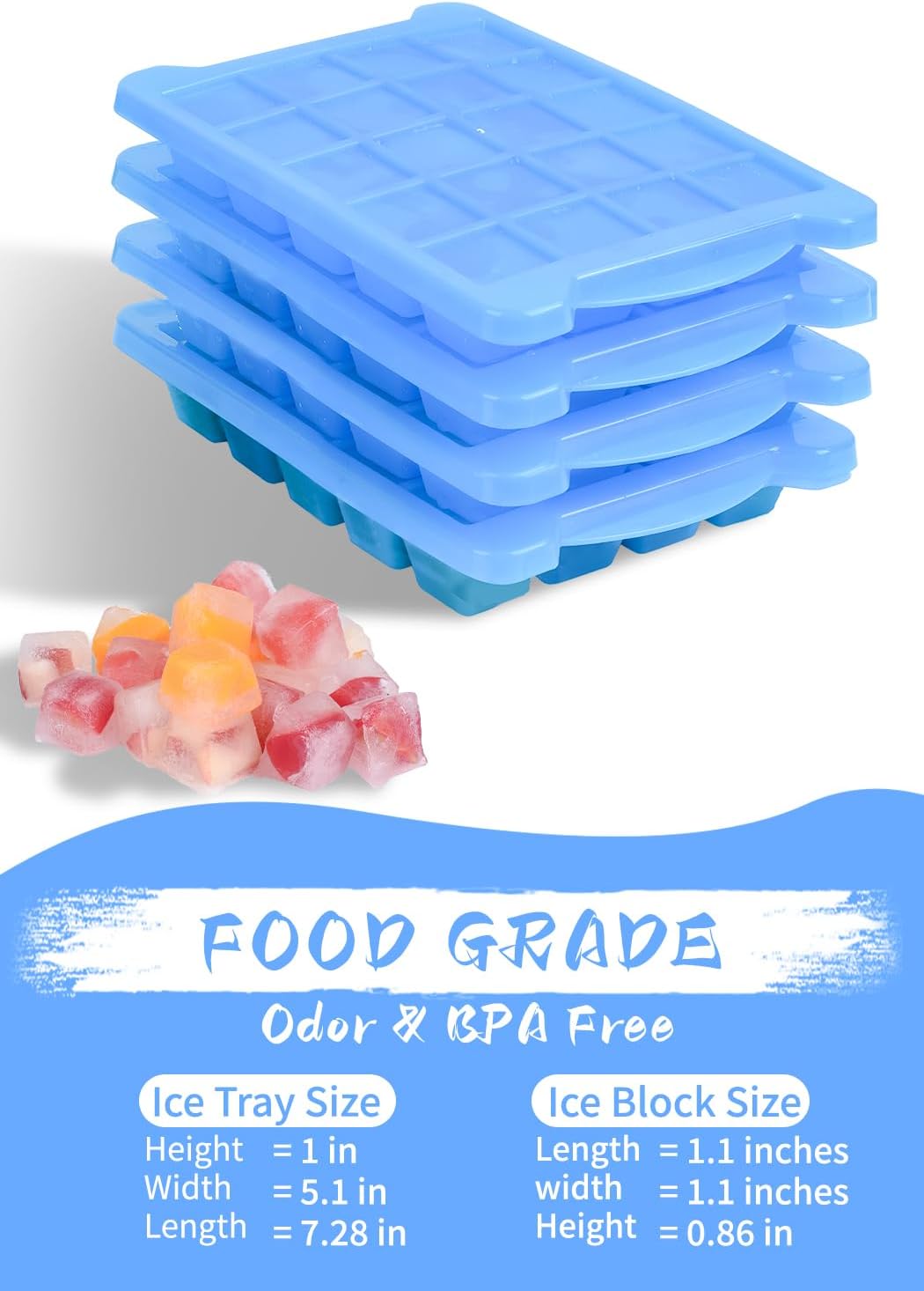 4 Pack Mini Ice Cube Trays for Freezer-Easy Release & Stackable