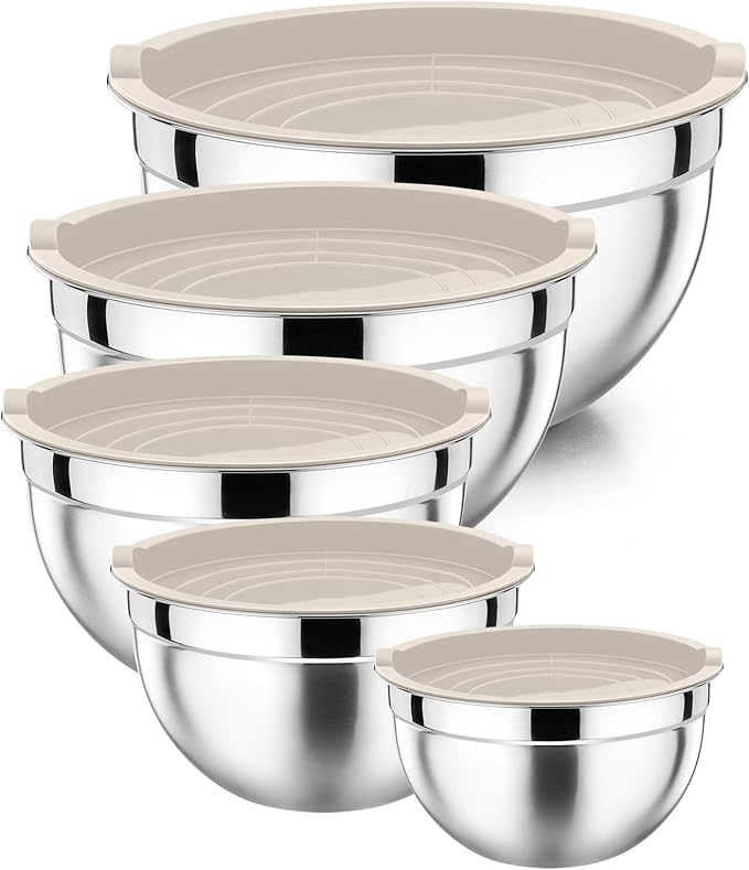 P&P CHEF Mixing Bowls with Airtight Lids Set of 5, 10-Piece Stainless Steel by PPCHEF