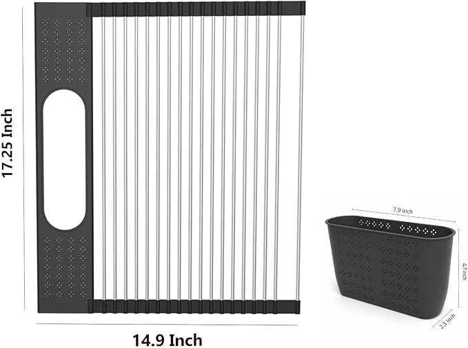 Roll Up Dish Drying Rack Over Sink, 17.5" x 15.2" Foldable SUS304 Stainless - Image 3