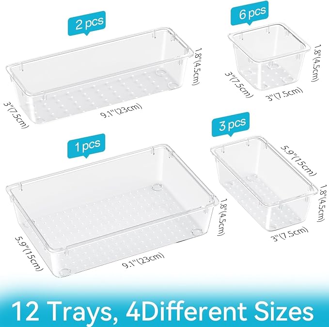 ElegantArray 12 PCS Drawer Organizer Set, 4 Sizes Tool Storage Trays, - Image 2
