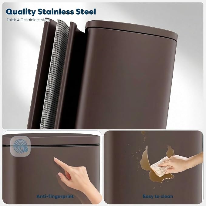 8 Gal Kitchen Trash Can, 30L Recycling or Garbage Bin, Brushed Stainless Steel - Image 3